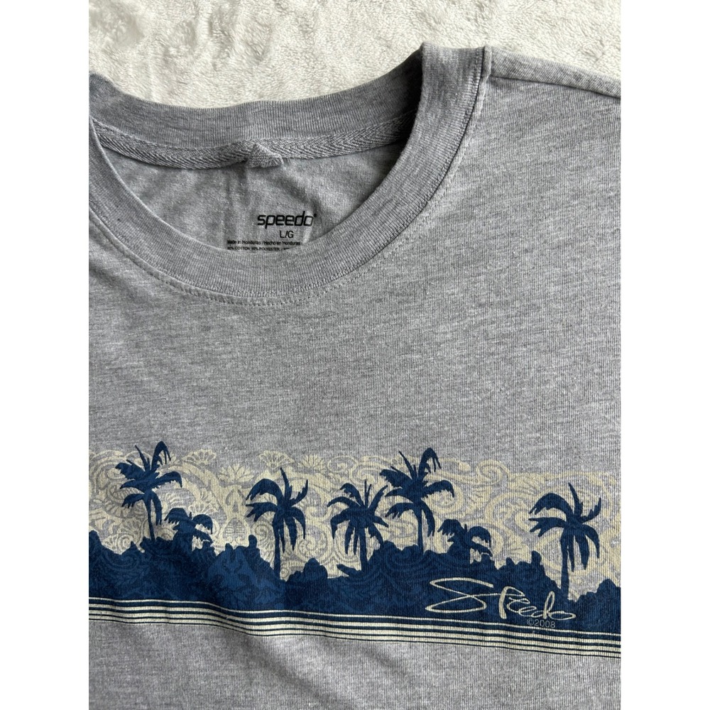 Speedo Mens Gray Palm Tree Graphic T-Shirt Large Short Sleeve 7425227-088